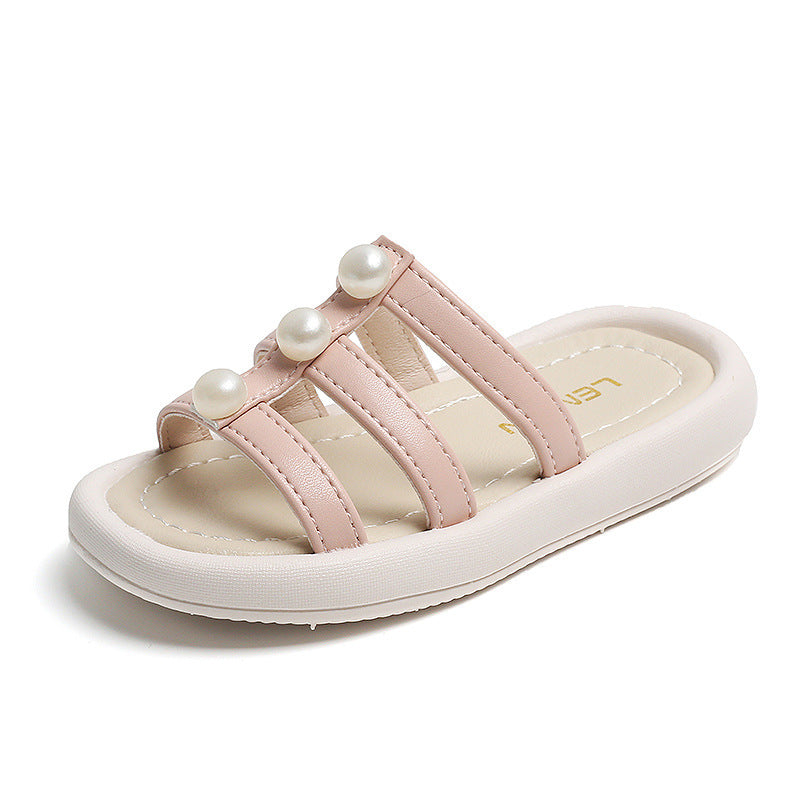 Children Kids Baby Fashion Girls Pearl Outerwear Slippers Shoes