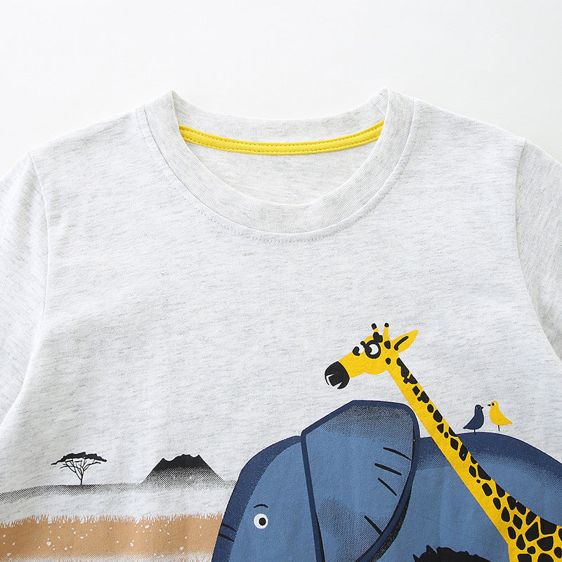 Kids Toddler Boys Casual Cartoon Print Short Sleeve Round Neck T-Shirt