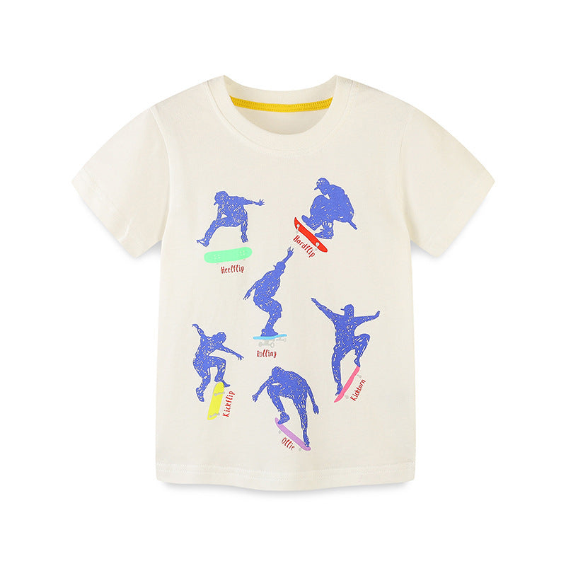 Kids Toddler Boys Casual Cute Cartoon Print Short Sleeve Round Neck T-Shirt