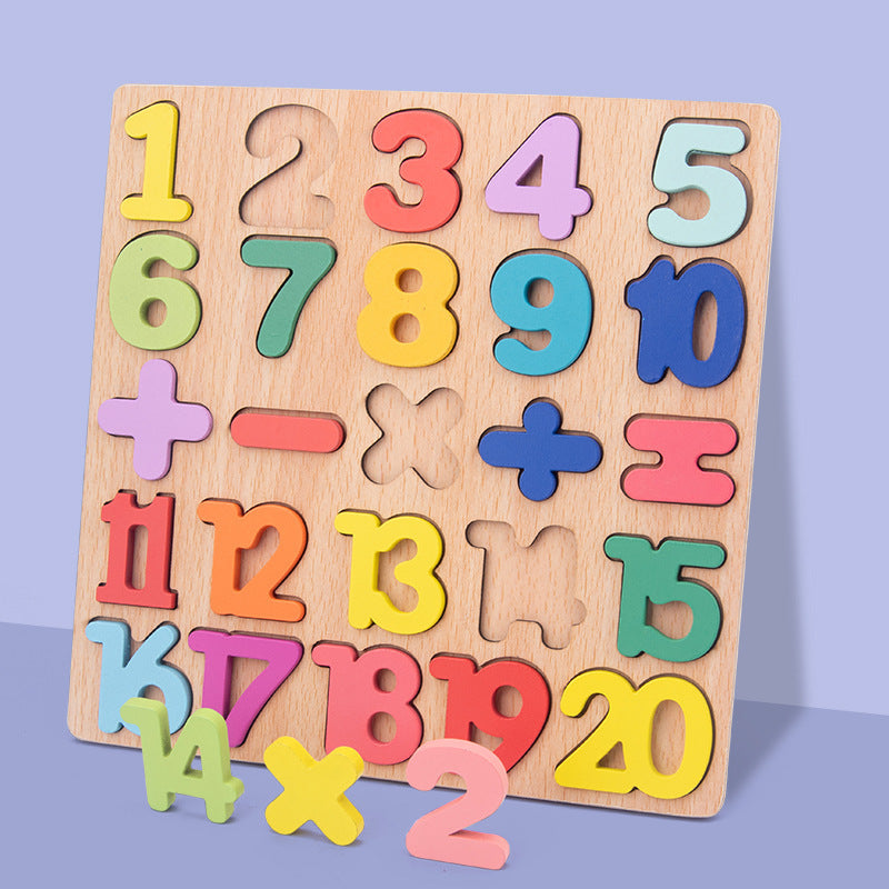 Wooden Board With Colorful Alphabet Number 3D Puzzle Kids Early Educational Toy Matching Letter Family Game