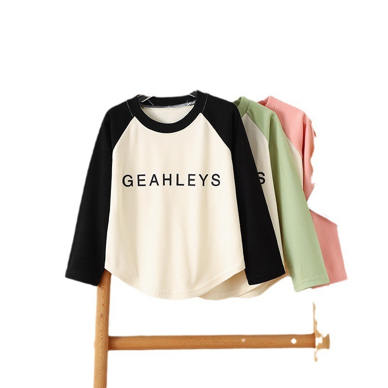 Kids Toddler Big Girls Fashion Casual Color Matching Letter Long Sleeve Round Neck T-Shirt