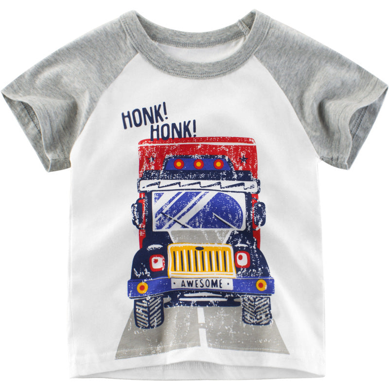 Boy Casual Cartoon Car Printed Short Sleeve T-Shirt