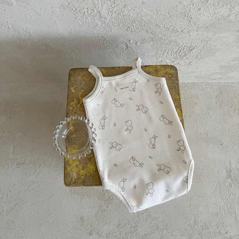 Unisex Baby Cute Floral Suspenders Cotton Rompers