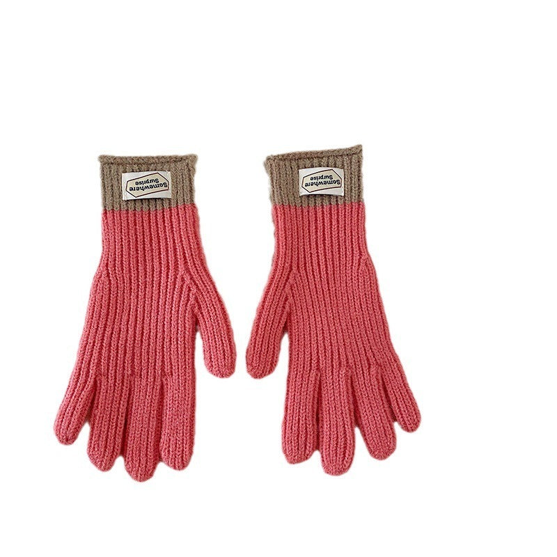 y2k Kids Unisex Autumn Winter Basic Thickening Color Knitwear Finger Gloves