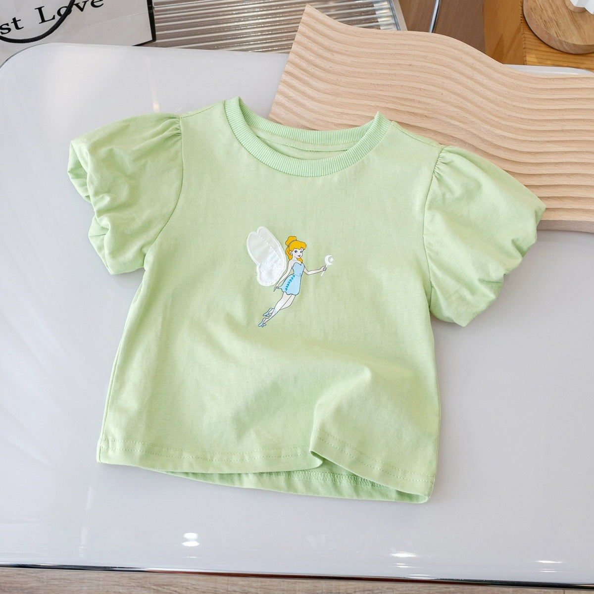Kids Toddler Girls Casual Cute Cartoon Flower Short Sleeve Round Neck T-Shirt