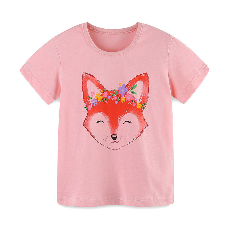 Kids Toddler Girls Casual Cute Cartoon Print Short Sleeve Round Neck T-Shirt