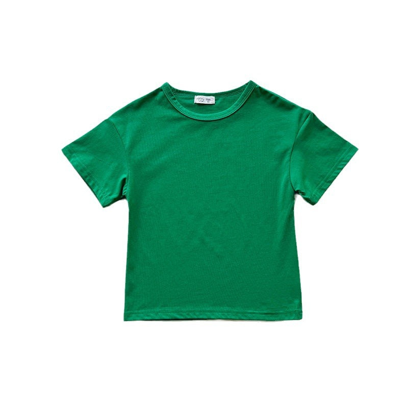 Kids Toddler Boys Girls Casual Cute Solid Color Short Sleeve Round Neck T-Shirt