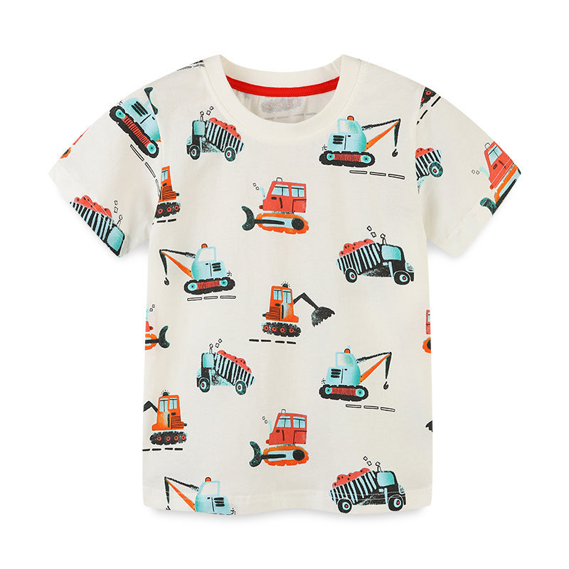 Kids Toddler Boys Casual Cute Cartoon Car Print Short Sleeve Round Neck T-Shirt