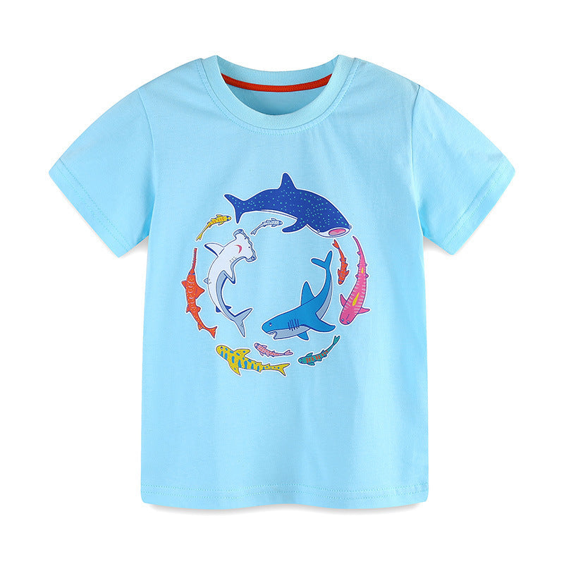 Kids Toddler Boys Casual Cute Cartoon Print Short Sleeve Round Neck T-Shirt
