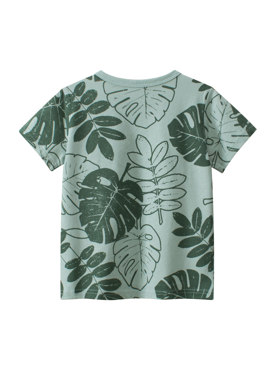 Kids Toddler Boys Casual Cute Leaves Print Short Sleeve Round Neck T-Shirt