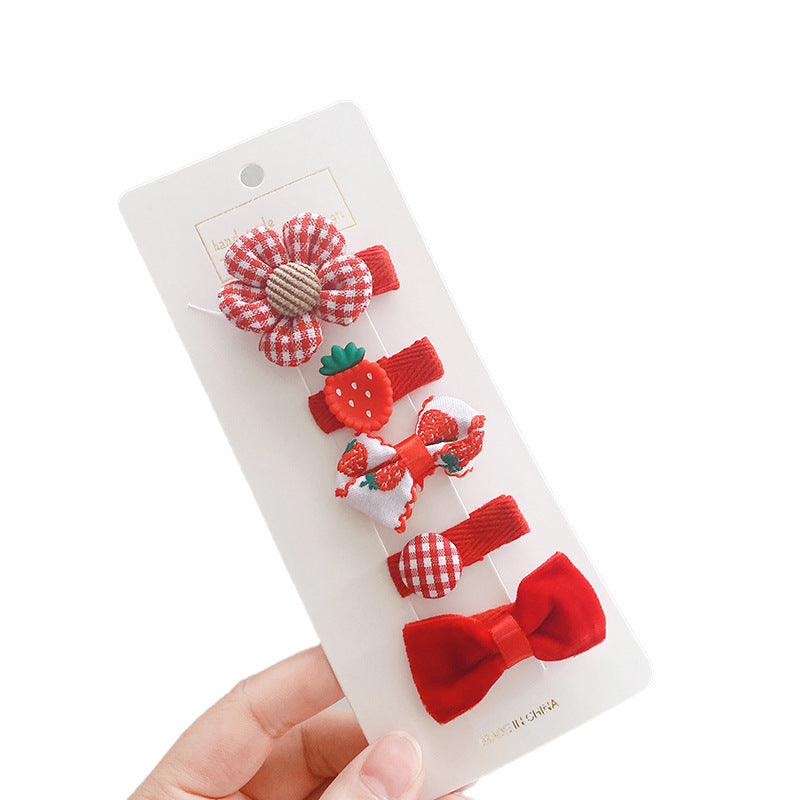 5pieces/set Kids Cute Cartoon Bow Flower Animal Fruit Decor Hair Clip