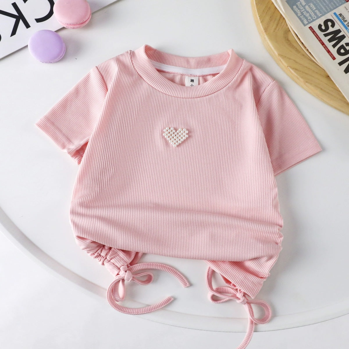 Kids Toddler Girls Casual Cute Sweet Flower Puff Sleeve Round Neck T-Shirt