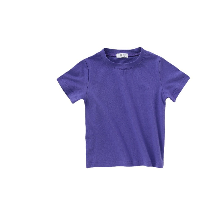 Children Kids Baby Fashion Girls Boys Casual Basic Solid Color Short Sleeve Round Neck T-Shirt