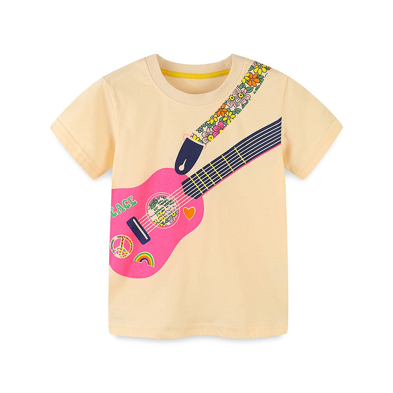 Kids Toddler Boys Casual Cartoon Print Short Sleeve Round Neck T-Shirt