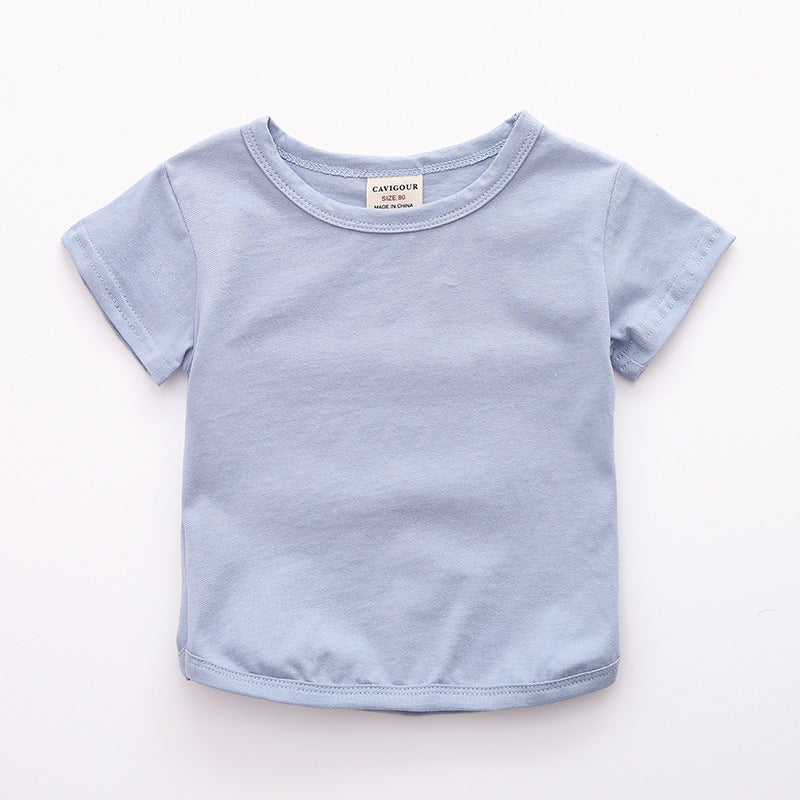 Baby Simple Solid Color Round Neck Short Sleeve Casual Loose T-shirt