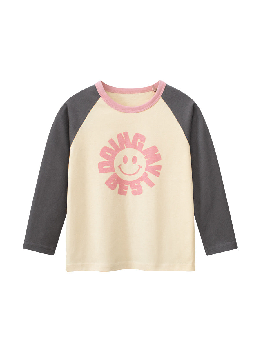 Kids Toddler Girls Casual Cute Alphabet Smiley Print Long Sleeve Round Neck T-Shirt