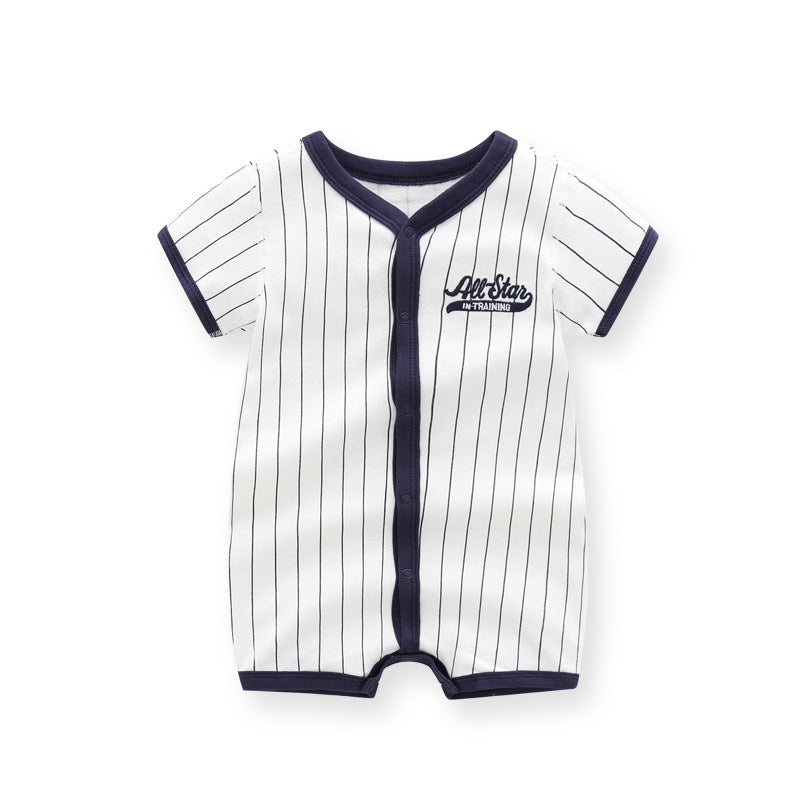 Kids Baby Boys Casual Cute Stripe Letter Print Short Sleeve Romper