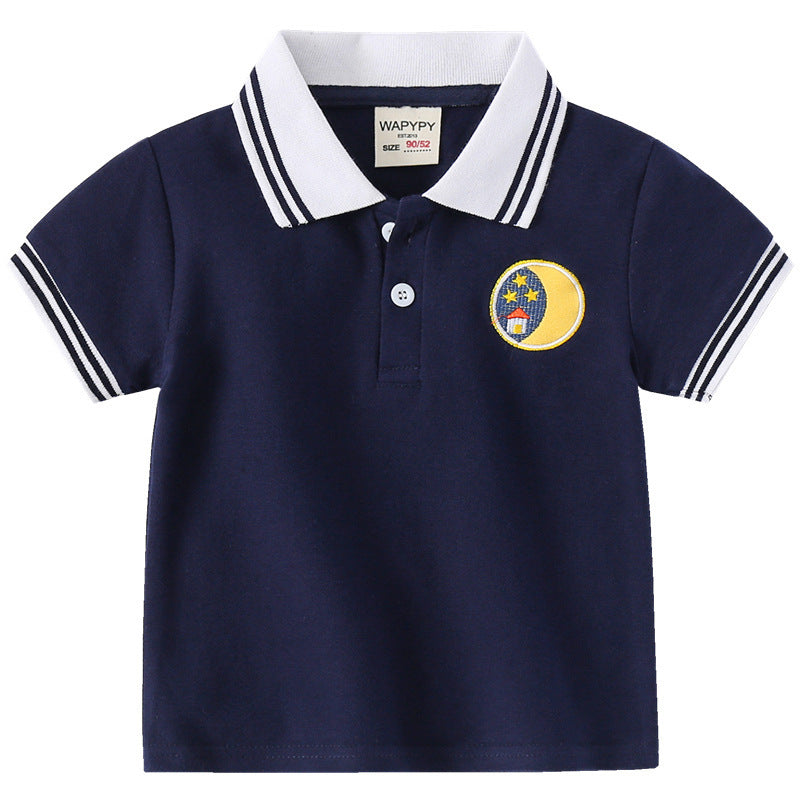 Children Kids Baby Fashion Boys Short Sleeve Embroidered Lapel Casual Basic T-Shirt