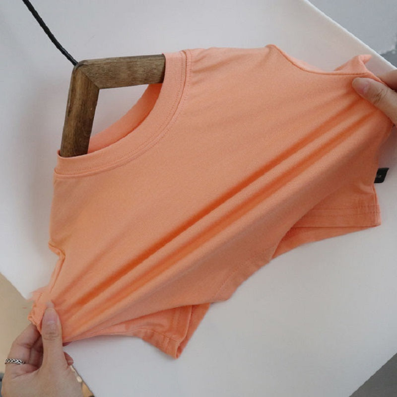 Kids Girls Simple Solid Color Round Neck Short Sleeve Loose T-shirt