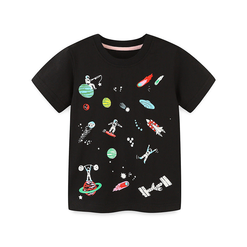 Kids Toddler Boys Casual Cute Cartoon Print Short Sleeve Round Neck T-Shirt