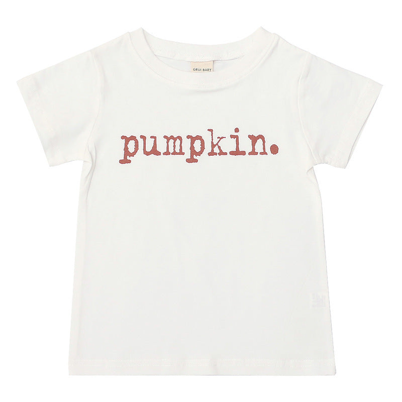 Kids Toddler Girls Boy Fashion Cotton Round Neck Alphabet Short Sleeve Top