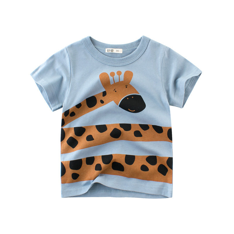 Kids Toddler Boys Summer Basic Cotton Cute Animal Cartoon Print Round Neck T-Shirt