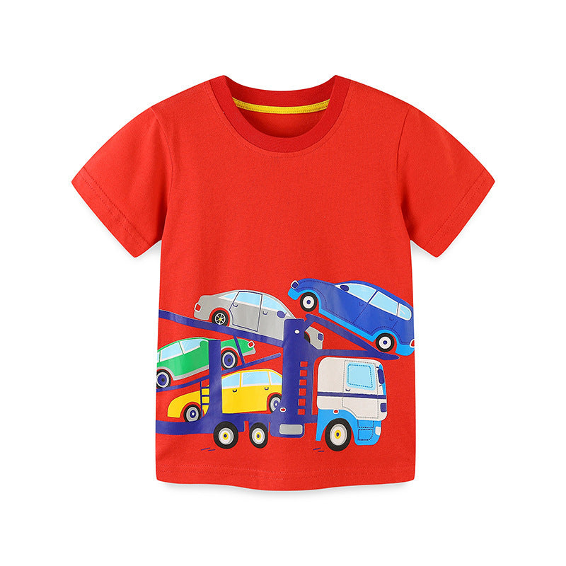 Kids Toddler Boys Casual Cute Cartoon Print Short Sleeve Round Neck T-Shirt