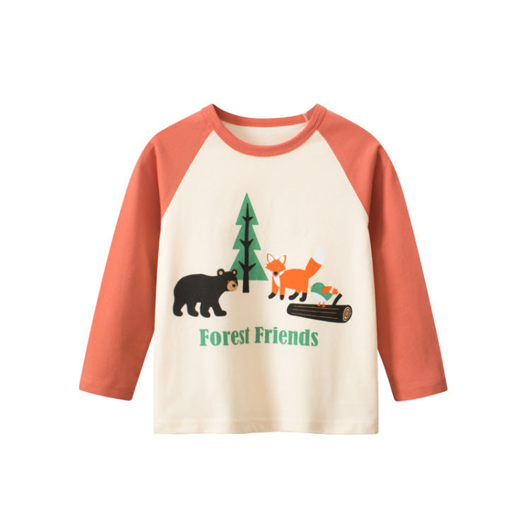 Children Kids Toddlers Boys Round Neck Animal Print Long Sleeve T-Shirt