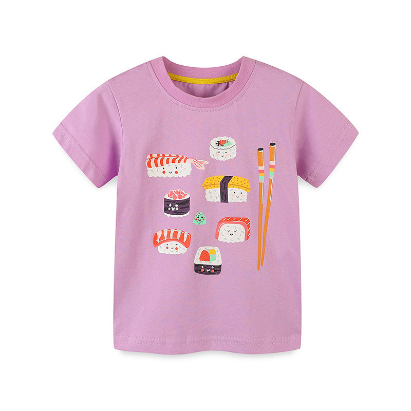 Kids Toddler Boys Girls Casual Cute Cartoon Print Short Sleeve Round Neck T-Shirt