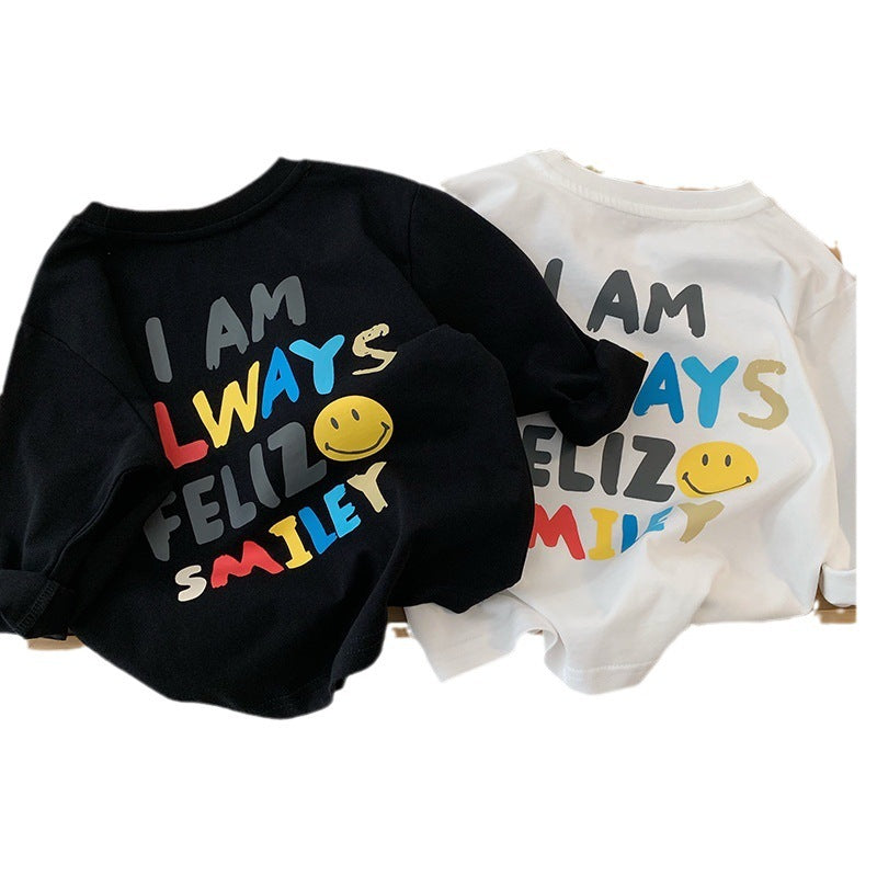 Casual Kid Boys Rainbow Smiley Print Short Sleeve T-Shirt