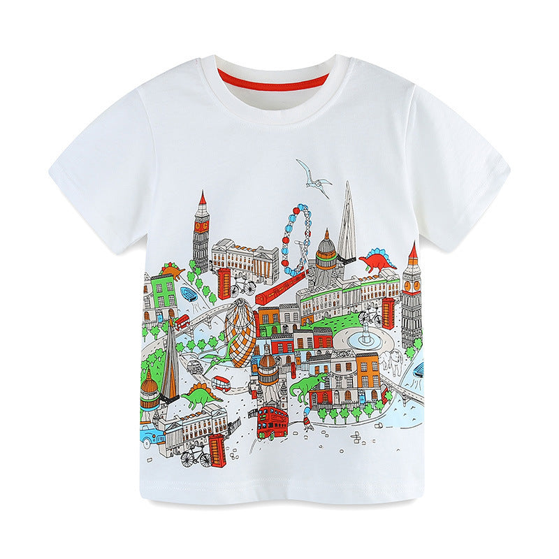 Kids Toddler Boys Girls Casual Cute Cartoon Print Short Sleeve Round Neck T-Shirt