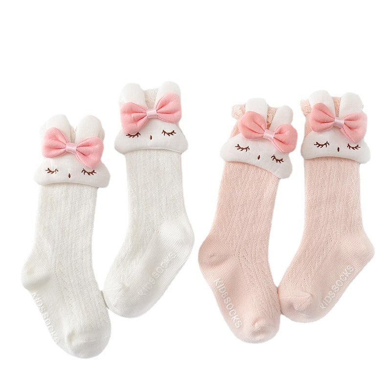 12pcs/Dozen Children Kids Baby Fashion Girls Solid Color Rabbit Hollowed Out Mid-Length Socks