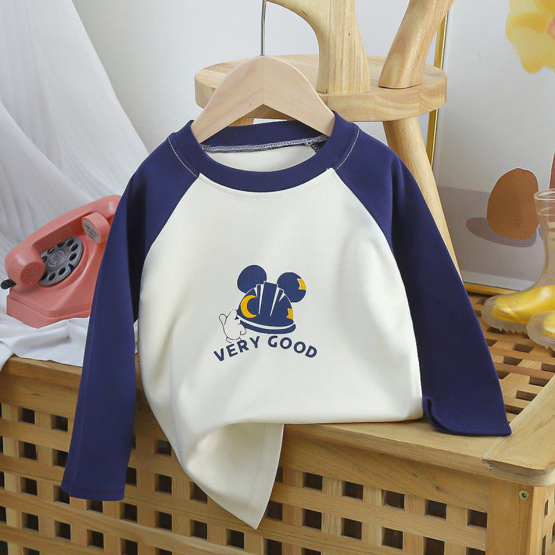 Kids Toddler Big Boys Girls Fashion Casual Cute Cartoon Pattern Round Neck Long Sleeve T-Shirt