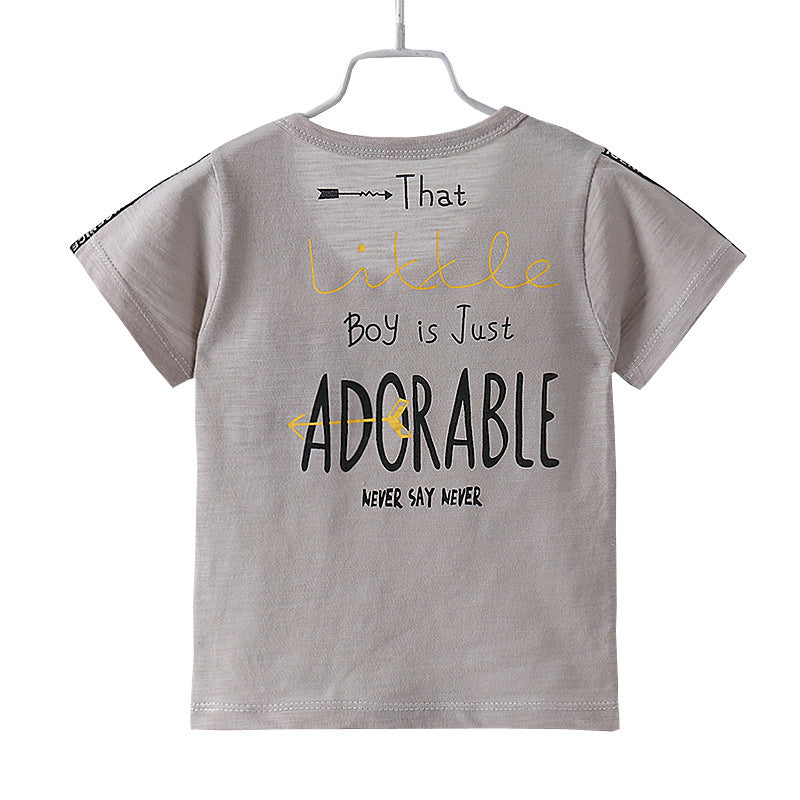 Kids Toddler Boys Girls Casual Solid Color Letter Print Short Sleeve Round Neck T-Shirt