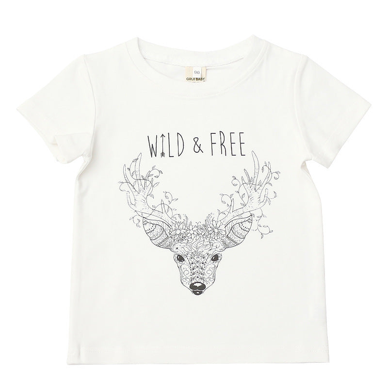 Kids Toddler Girls Fashion Simia Cartoon Deer Head Crew Neck T-Shirt Top