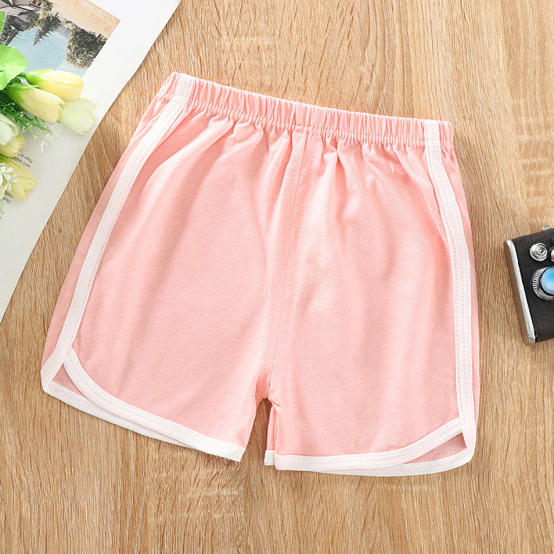 Kids Casual Solid Color Stripe Elastic Waist Sport Shorts