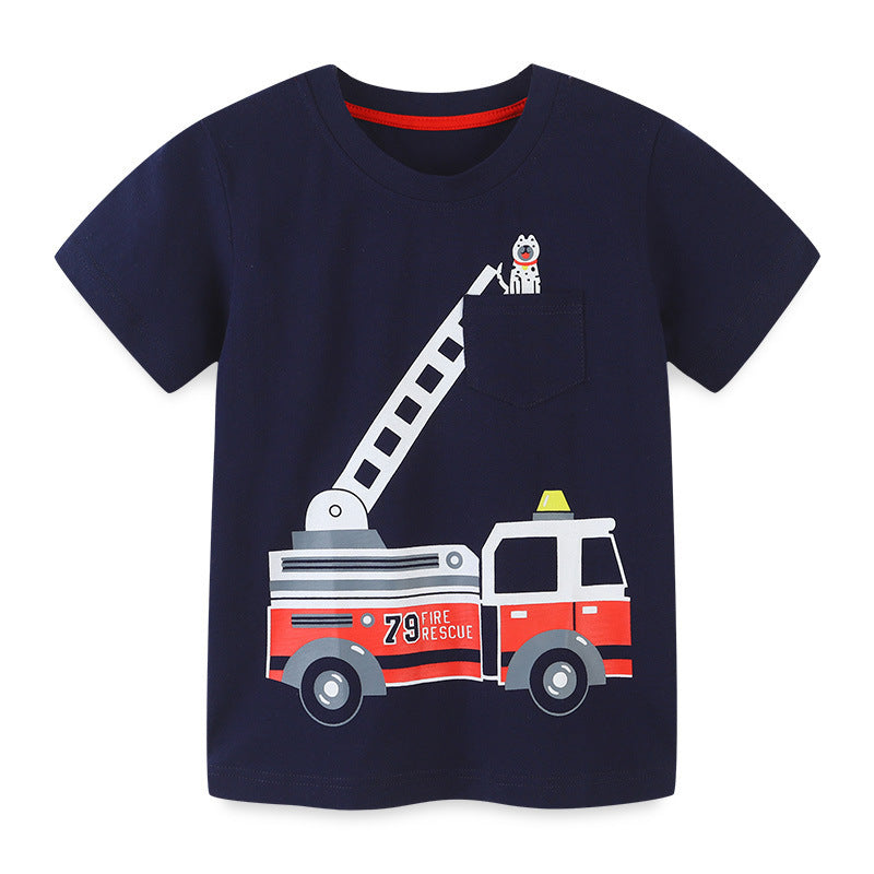 Kids Toddler Boys Casual Cute Cartoon Car Print Short Sleeve Round Neck T-Shirt