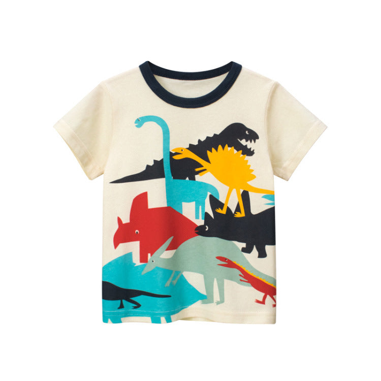 Children Casual Cartoon Dinosaur Print Short-Sleeved T-Shirt
