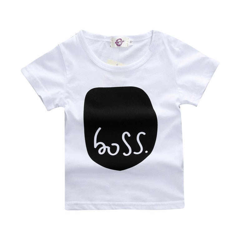 Baby Casual Round Neck Short Sleeve Letter Pattern T-shirt