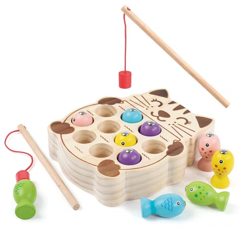 1- To 3-Year-Old Early Teaching Kitten Fishing Educational Building Block Toy
