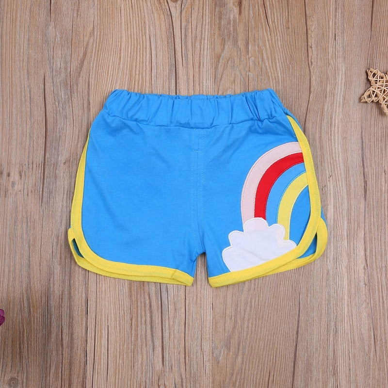 Kids Girls Casual Rainbow Pattern Sporty Elastic Waist Shorts