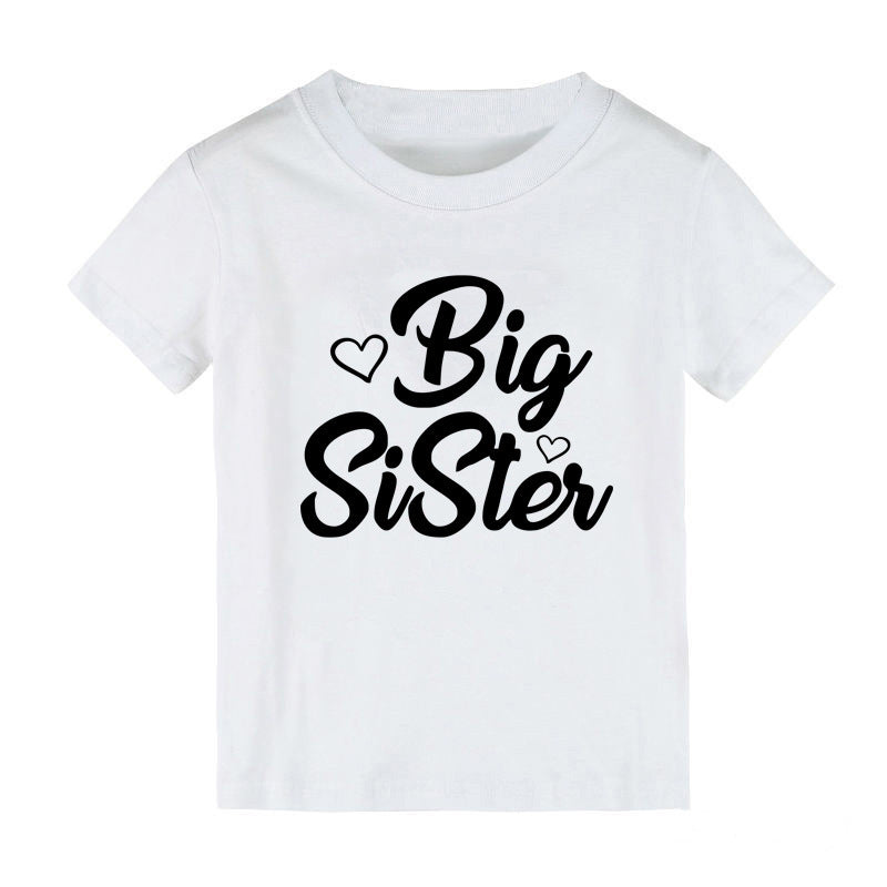 Children Kids Baby Fashion Girls Basic Casual Big Little Sister Print Short Sleeve T-Shirt