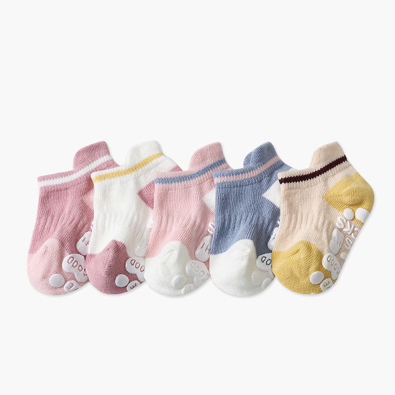 5 Pairs/Lot Non-Slip Rubber Ankle Baby Cotton Socks