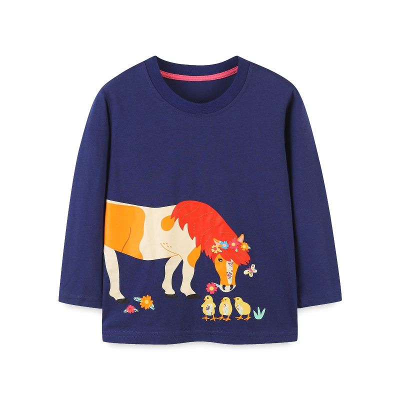 Kids Toddler Boys Girls Casual Cartoon Print Long Sleeve Round Neck T-Shirt
