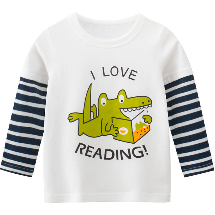 Boys Casual Cartoon Dinosaur Print Long Sleeve T-Shirt