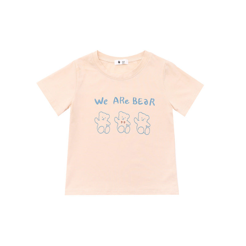Kids Casual Cartoon Bear Letter Pattern Round Neck Short Sleeve Loose T-shirt