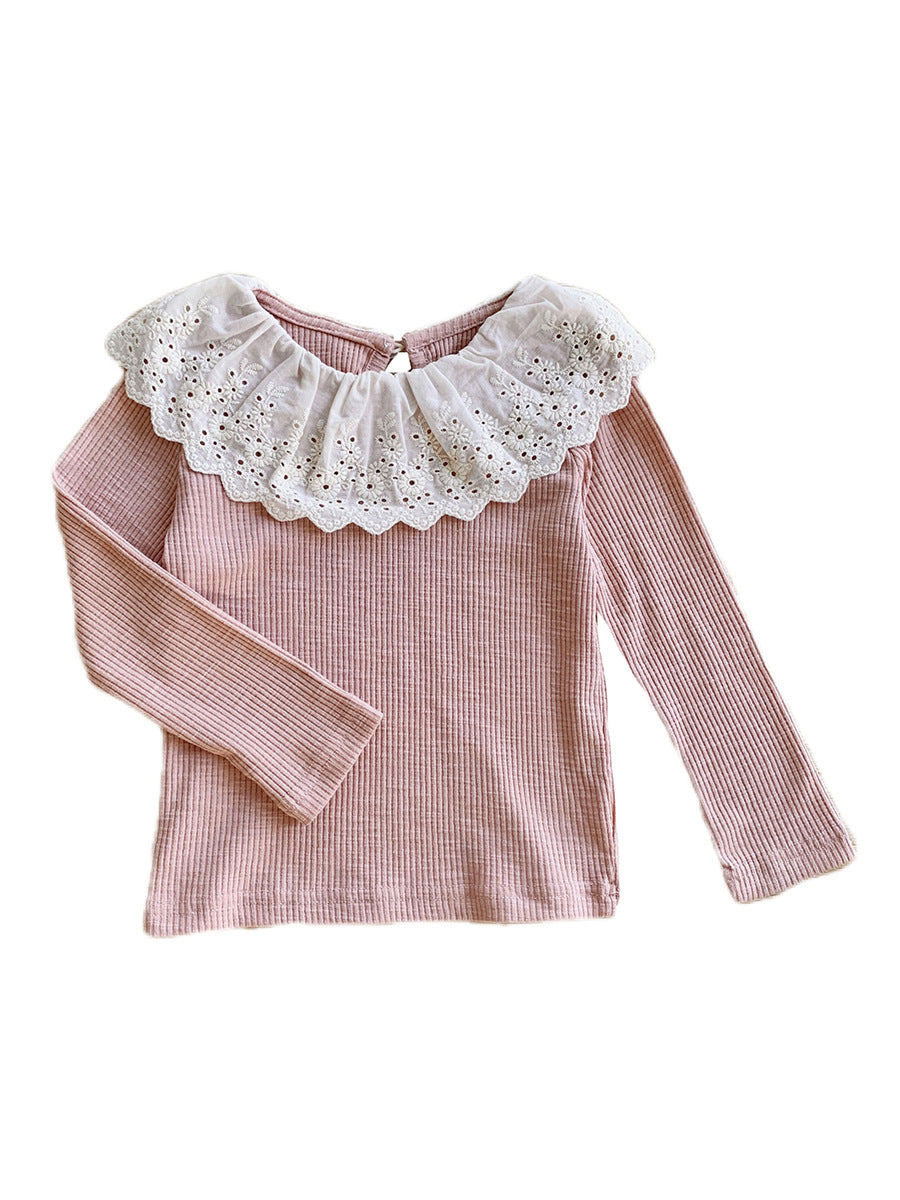 Kids Toddler Girls Spring Autumn Casual Hollow Peter Pan Collar Long Sleeve T-Shirt