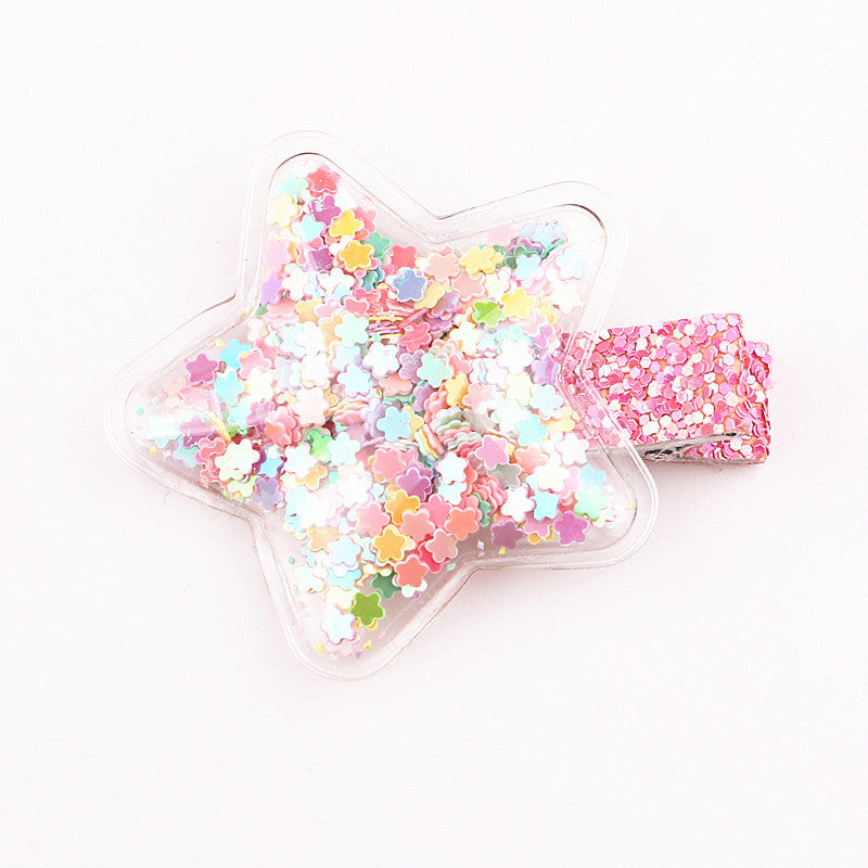 2pcs/set Girls Cute Glitter Star Quicksand Design Hairpin