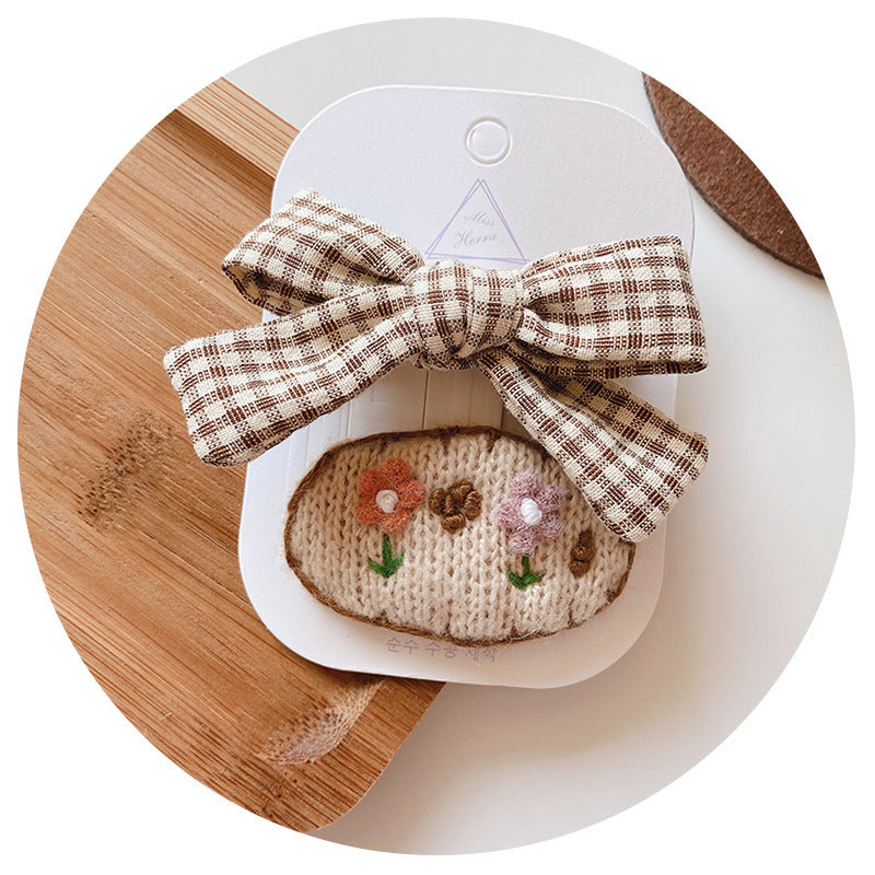 2pcs/set Kids Girls Sweet Bow Oval Square Fabric Knit Hair Accessories Hairpin