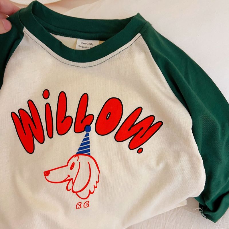 Kids Boys Casual Cute Cartoon Animal Letter Pattern Round Neck Long Sleeve Soft Cotton T-shirt